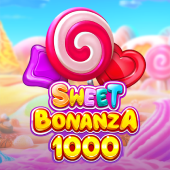 Sweet Bonanza 1000 icon with candy hearts, lollipops and gummy bears
